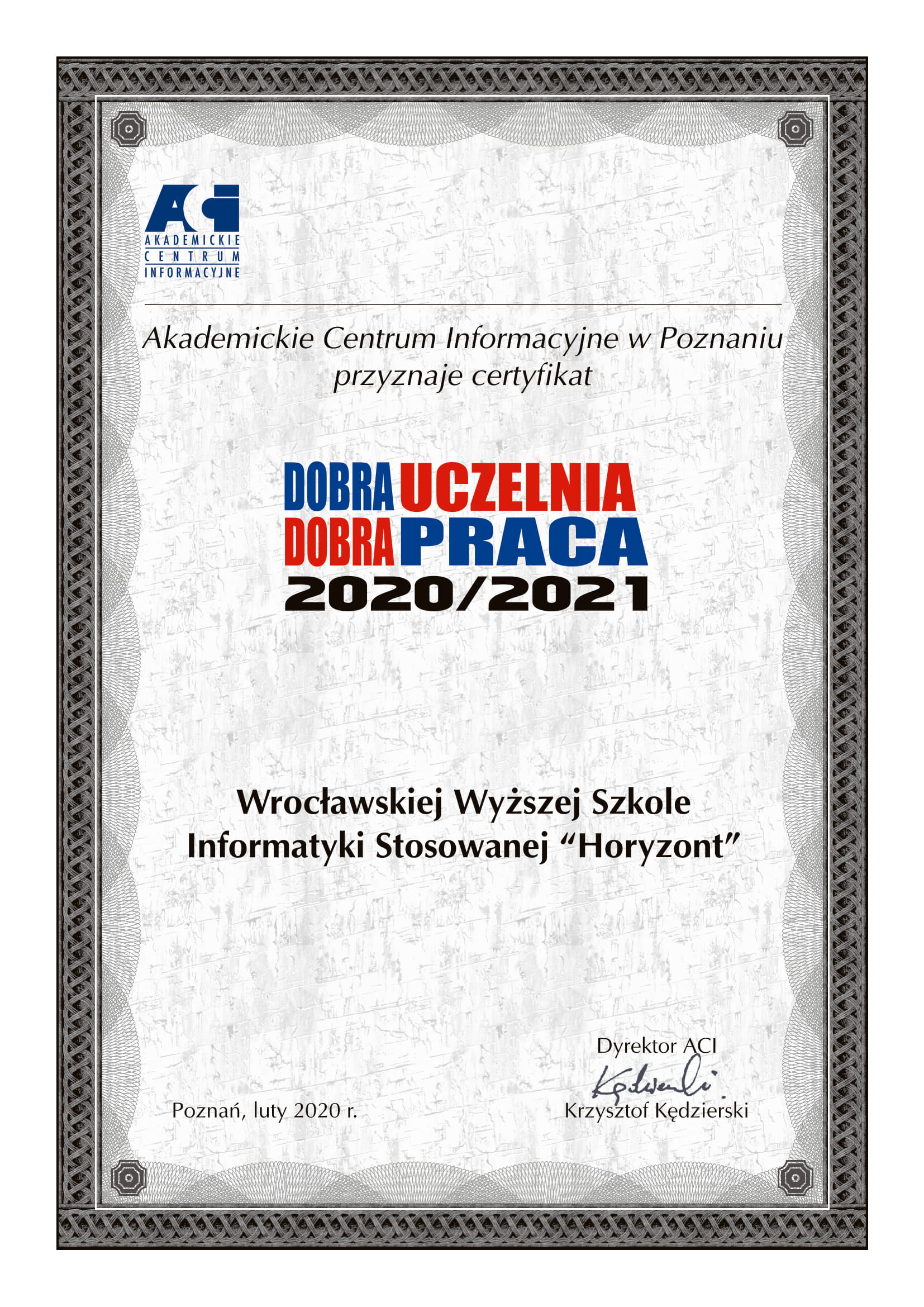 Certyfikat_Dobra_Uczelnia-Dobra_Praca_2020-2021_WWSIS_Horyzont-1