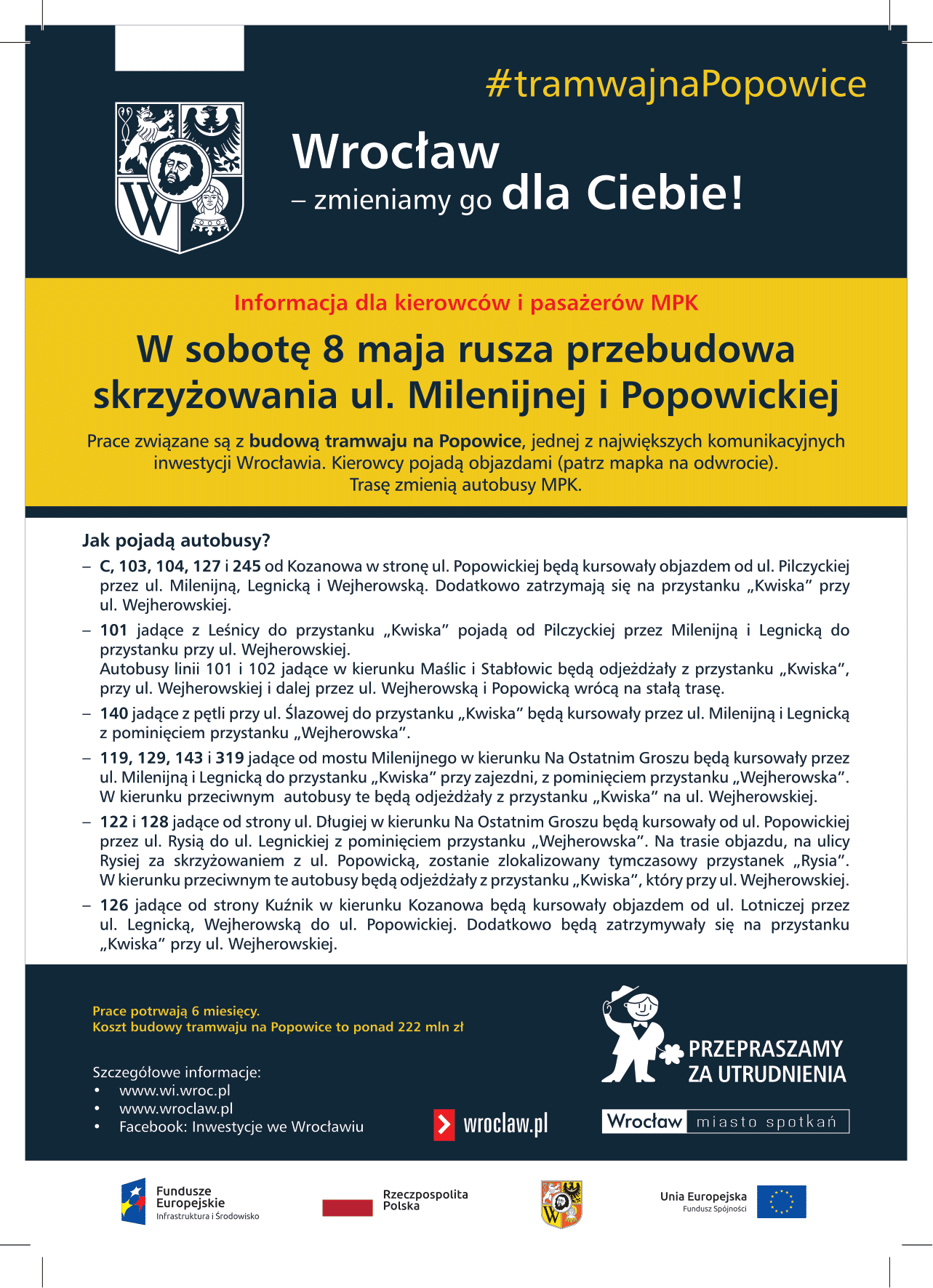 Ulotka informacyjna o przebudowie ulic Milenijna i Popowicka